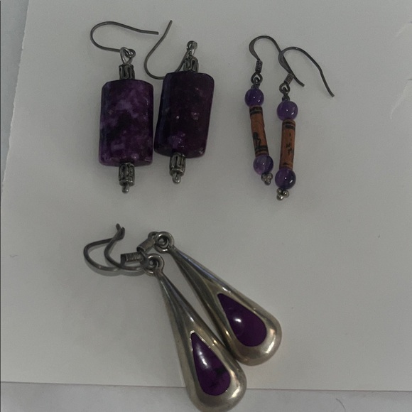 Purple Sterling Silver earring bundle-3 earrings-Sterling silver&precious stones